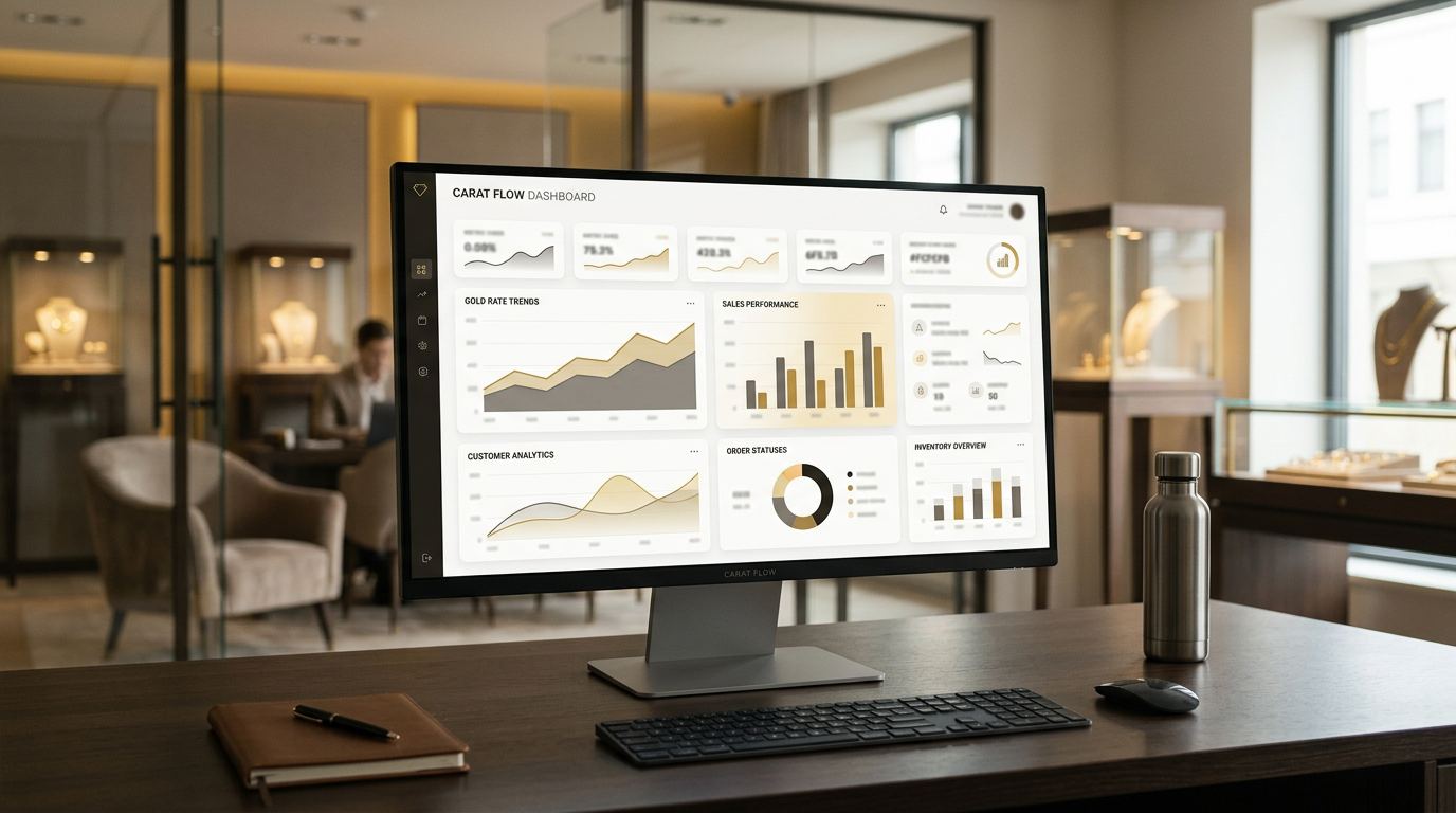 Carat Flow dashboard with sales and live gold market rates