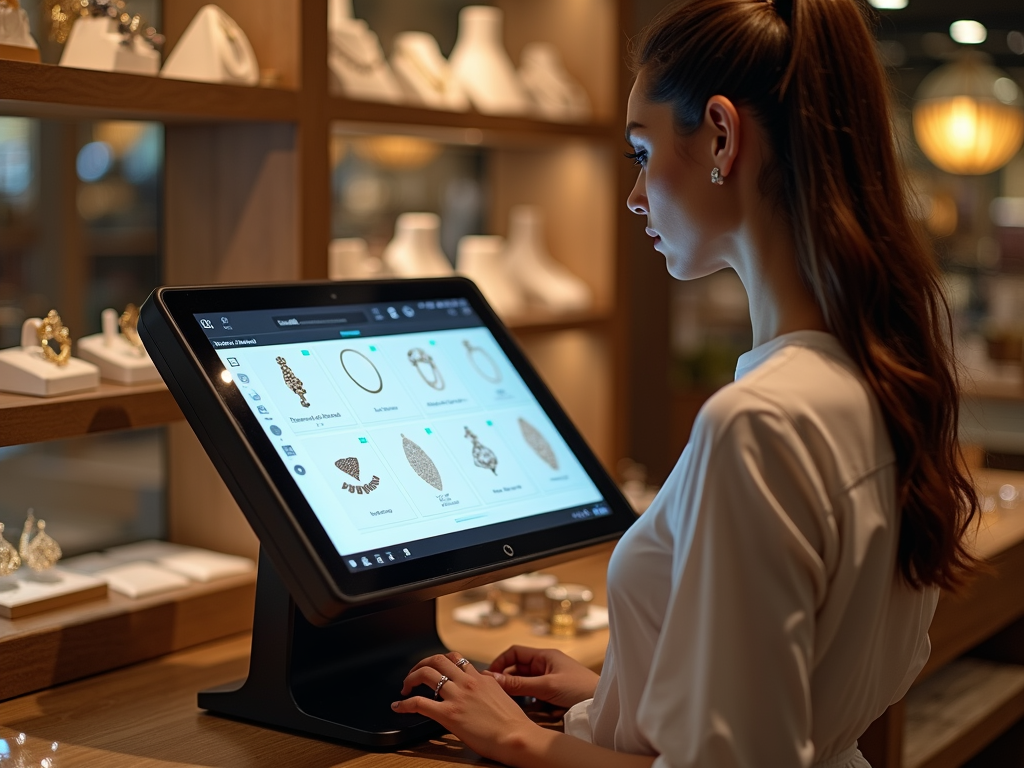 A jewelry team member using Carat Flow in a showroom